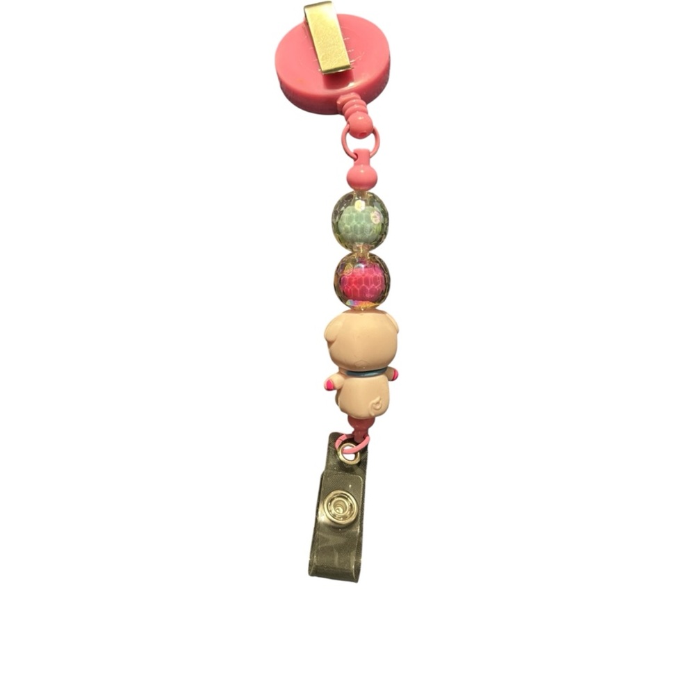 Retractable Badge Reel Custom Designed with Pink Pig - Picture 2 of 2